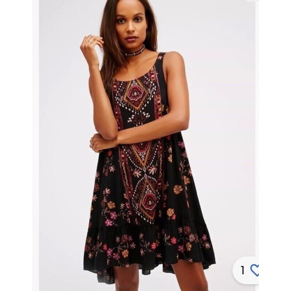 Intimately Free People Annka Boarder Slip Dress Black Combo Women's Boho XS​​​​‎